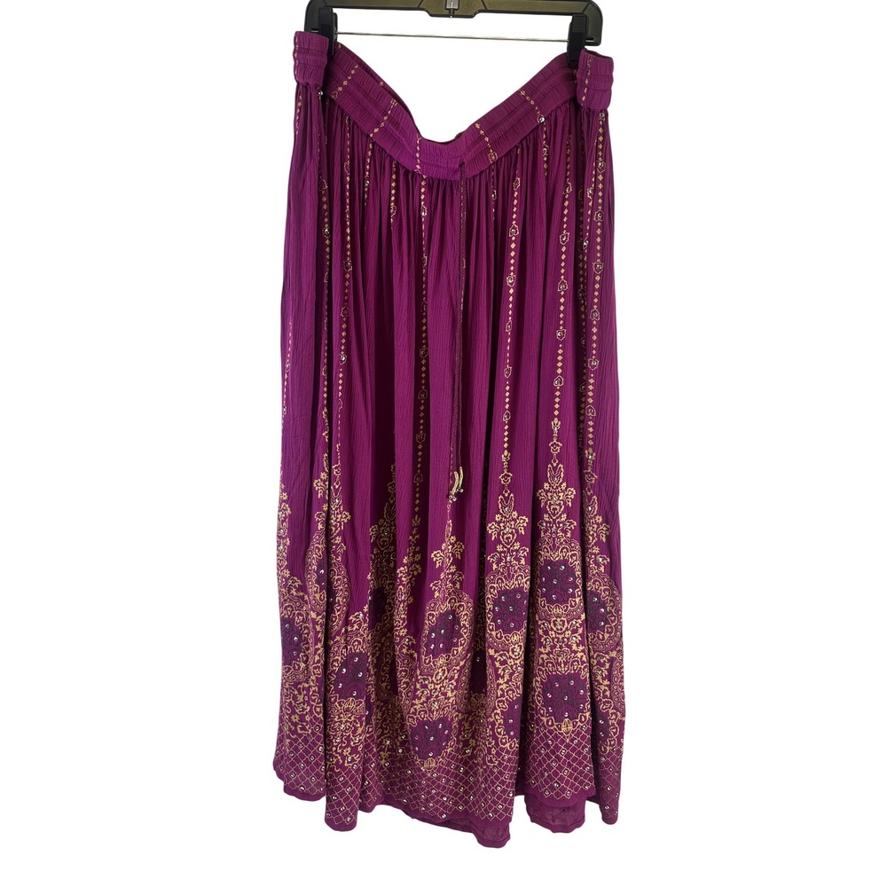 Monroe & Main Maxi Skirt Purple Boho Embellished Sequin Rayon Drawstring Plus 3X